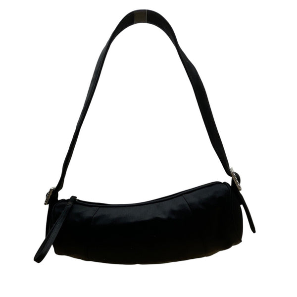 Ann Taylor Black Satin Rhinestone Buckle & Zipper Closure Shoulder Clutch Szize M