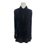Vintage Black Beaded Sheer Button-Up Blouse With Sequin & Embellished Details