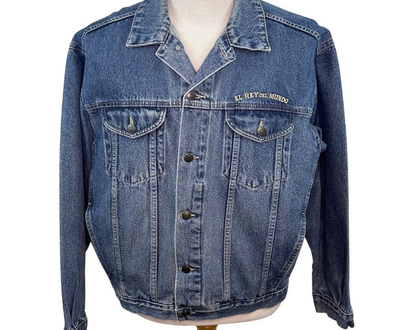 Vintage El Rey Del Mundo Classic Blue Embroidered Denim Men's Jacket Size L