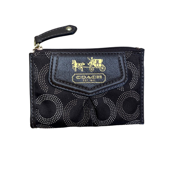 Coach Brown Signature C Print Fabric & Leather Small Zip Coin Wallet