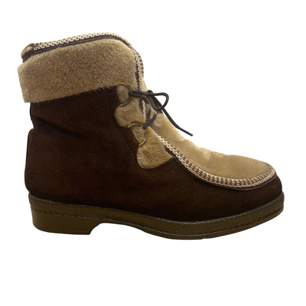 Yodelers Women’s Brown Suede Fur-Lined Lace-Up Winter Boots Size 7.5