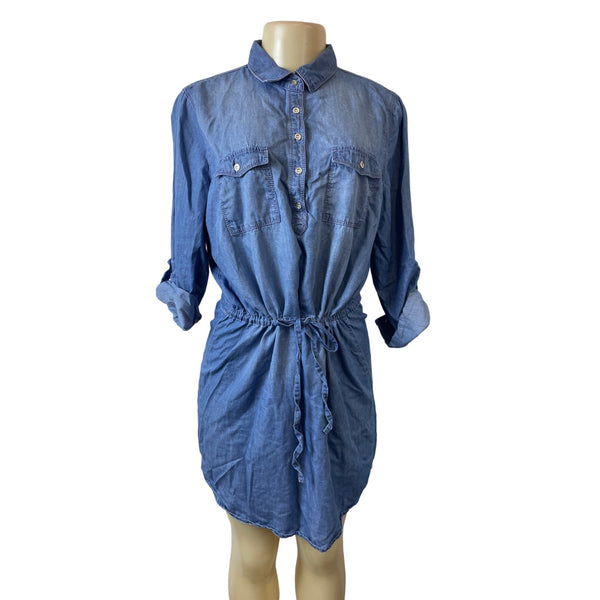 Gloria Vanderbilt Blue Denim Button-Up Shirt Dress Sz M