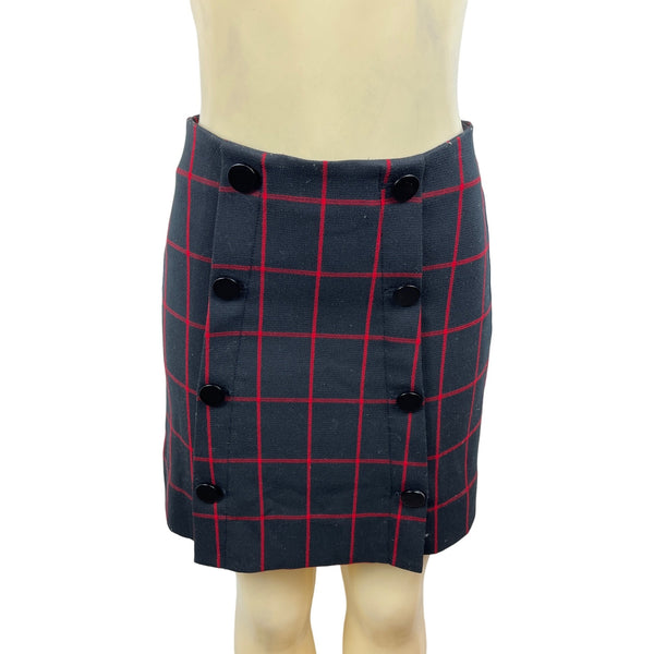 Loft Women's Black & Red Plaid High Rise Button Short Skirt Sz 0