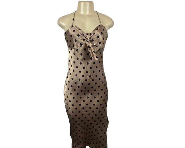 Zara Women's Beige & Black Halter Neck Bow Detail Midi Dress Sz S - New