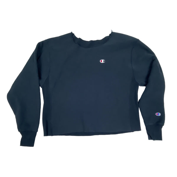 Champion Navy Blue Crewneck Long Sleeve Crop top Hem Womens Sweatshirt