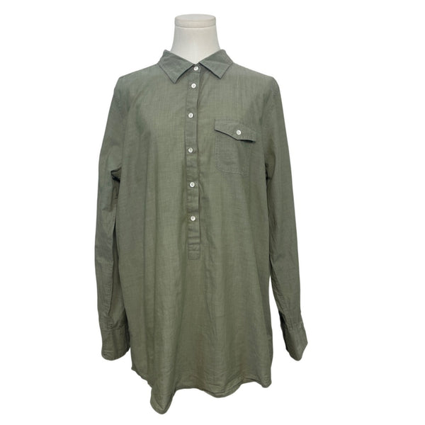 J.Crew Womens Olive Green Button-Down Shirt With Pocket Long Sleeves Size L