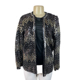 Vintage Montgomery Ward Sequin Chevron Pattern Jacket Black & Gold Zigzag Design Sz L/XL