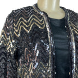 Vintage Montgomery Ward Sequin Chevron Pattern Jacket Black & Gold Zigzag Design Sz L/XL