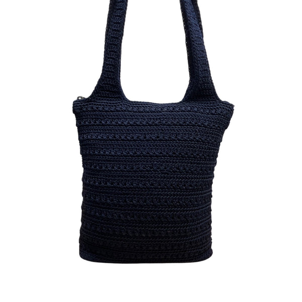 The Sak Women’s Navy Blue Crochet Zipper Closure Double Strap Shoulder Bag Sz M