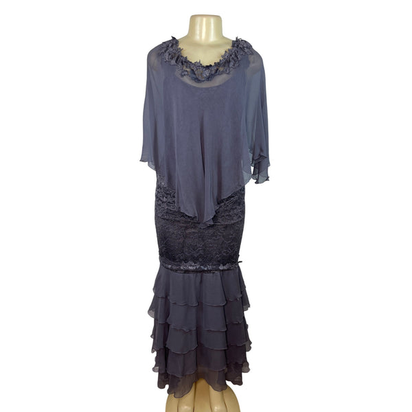 Elegant Womens Sleeveless Lace & Chiffon Maxi Dress With Ruffled Hem Size S