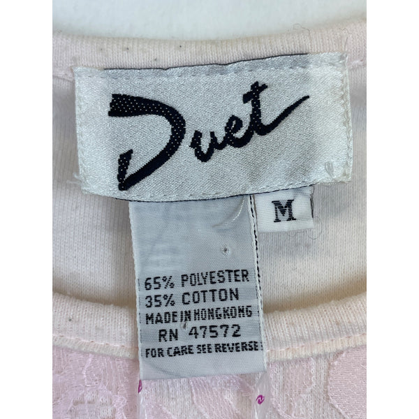 Vintage Duet Womens Pink Embroidered Floral Lace Short Sleeve Blouse Medium