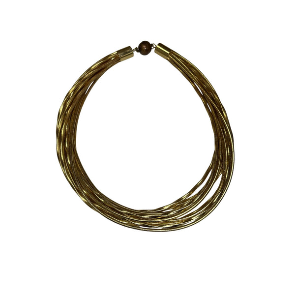 Gold Tone Womens Multi-Strand Metallic Necklace With Magnetic Clasp 18 Inches Long