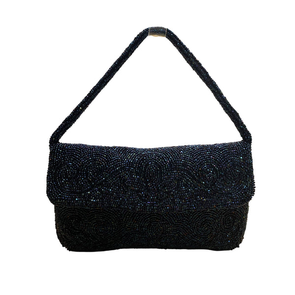 Handmade In France Women’s Blue Beaded With Satin Lining Clutch Purse Size S