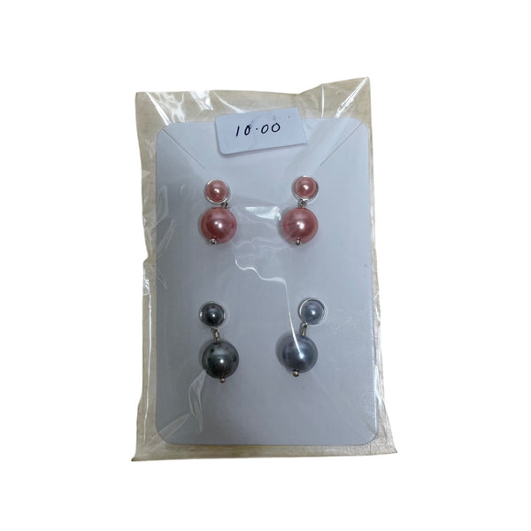 Dual-Tone Womens Pearl Drop Stud Earrings Set Pink & Gray Versatile Fashion Jewelry