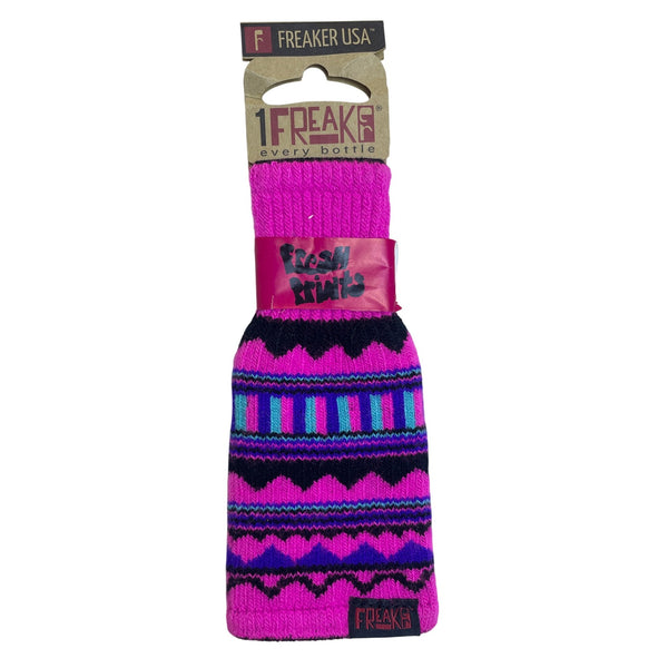 Freaker USA Pink Multi-Color Knit Bottle Insulator Fresh Prints Design