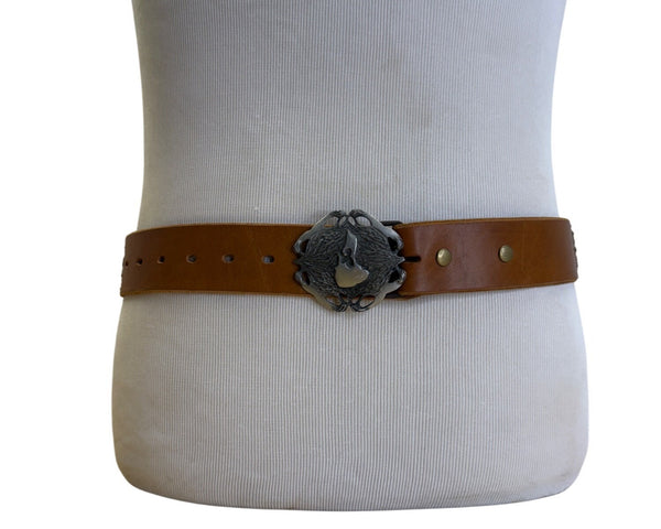 Antik Denim Brown Leather Belt W/ Silver Buckle & Decorative Studs Sz 38/40
