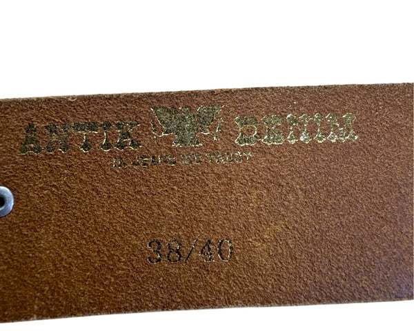 Antik Denim Brown Leather Belt W/ Silver Buckle & Decorative Studs Sz 38/40