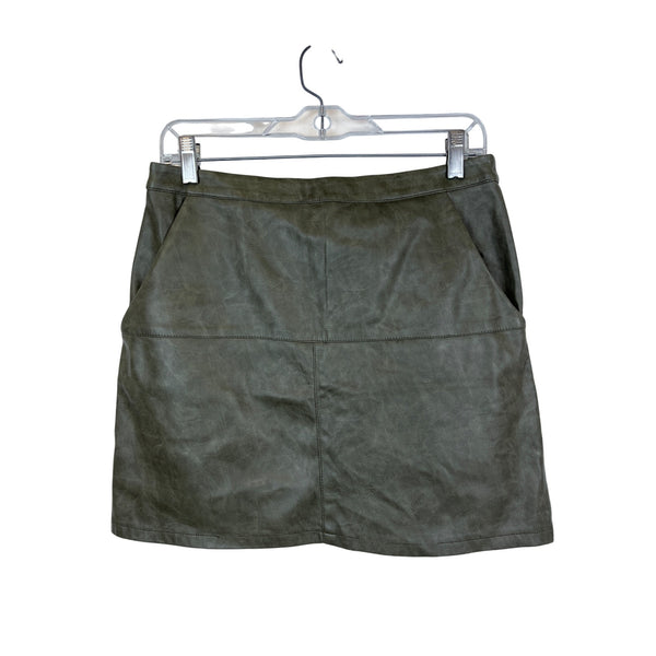 Faux Leather Women’s Green Mini Skirt With Pockets & Back Zipper Size Large