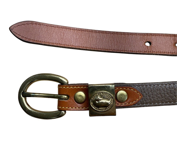 Dooney & Bourke Brown & Tan Leather Adjustable Belt With Gold Buckle S 26-28 USA