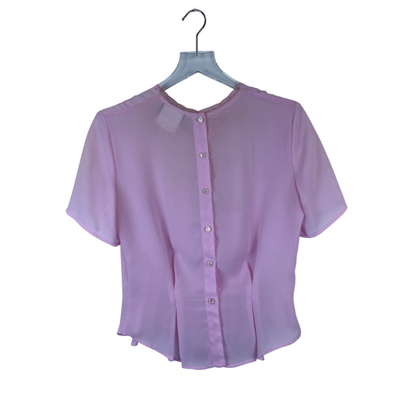 First Glance Womens Pink Sheer Button-Up Blouse Embroidered Back Keyhole Detail Size 11