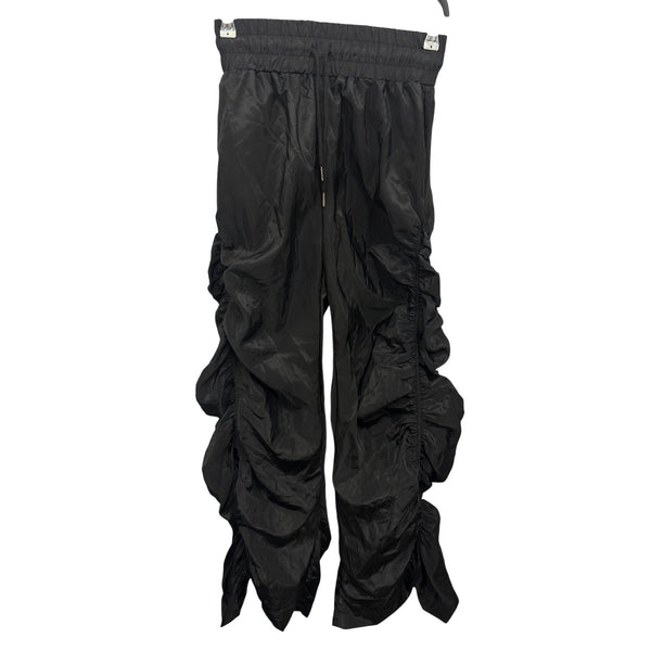 Kollyy Womens Black Satin Ruched Jogger Pants Elastic Waist Comfortable Fit Small NWT