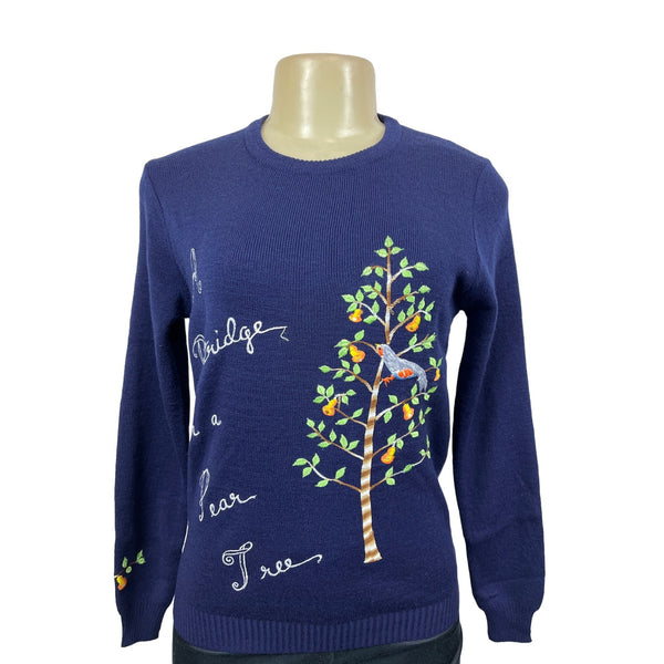 Cyn Totles Women's Dark Blue Pear Tree Design Sweatshirt Size M
