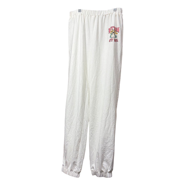 Forever 21 Womens White Cotton Jogger Pants Logo Embroidered Elastic Waist Size L
