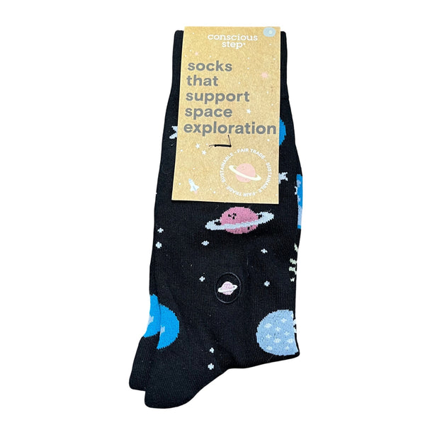 Conscious Step Unisex Black Organic Cotton Space Exploration Socks Size S