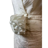Vintage 80s Cach'e White Satin Sz 8 Dress Puff Sleeves & Ruched Skirt Design Women