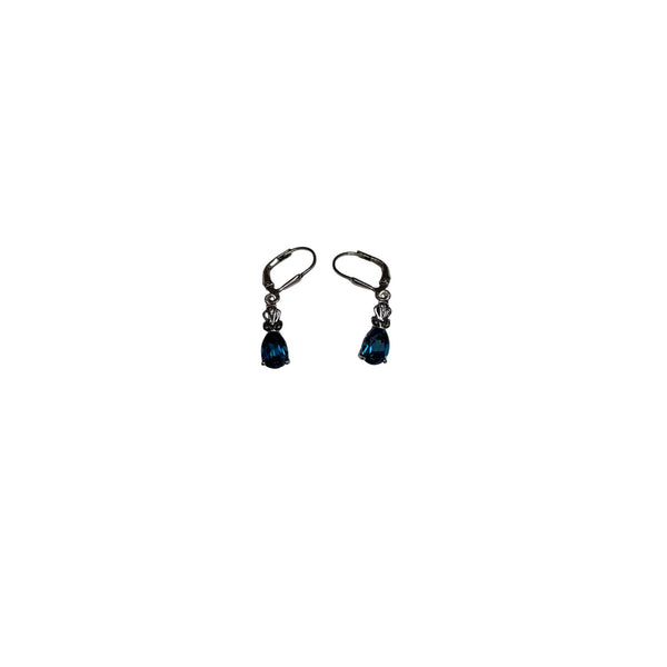 Elegant Womens Blue Dangling Crystal Earrings Gunmetal Finish Drop Style