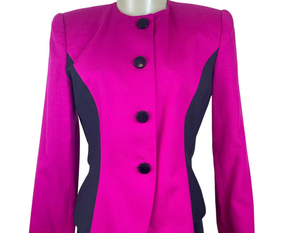 Vintage Kasper Womens Fuchsia & Black Button Blazer Stylish Design Size 4
