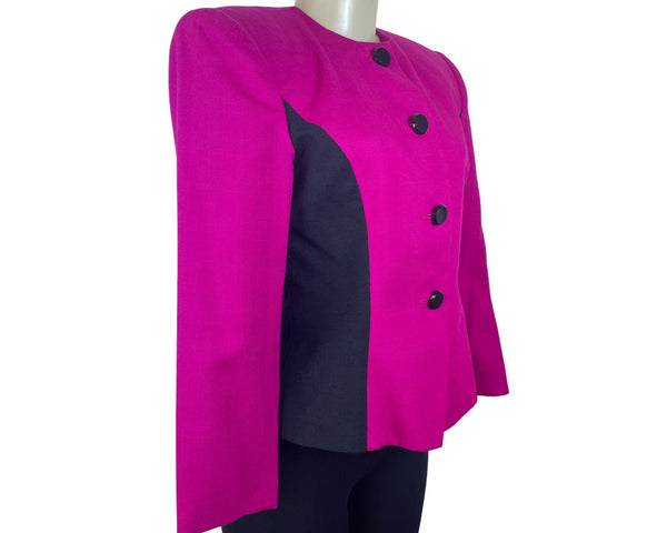Vintage Kasper Womens Fuchsia & Black Button Blazer Stylish Design Size 4
