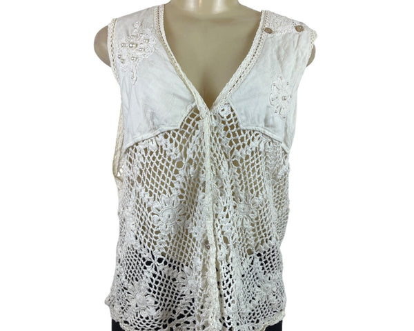 Kathryn Deene Women's Crochet Lace Sleeveless Cardigan Vest Size 22/34
