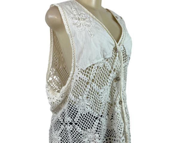 Kathryn Deene Women's Crochet Lace Sleeveless Cardigan Vest Size 22/34