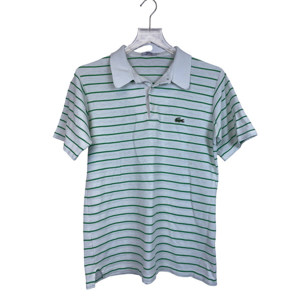 Izod Lacoste Mens White Striped Polo Shirt Green & White Classic Fit Short Sleeve L