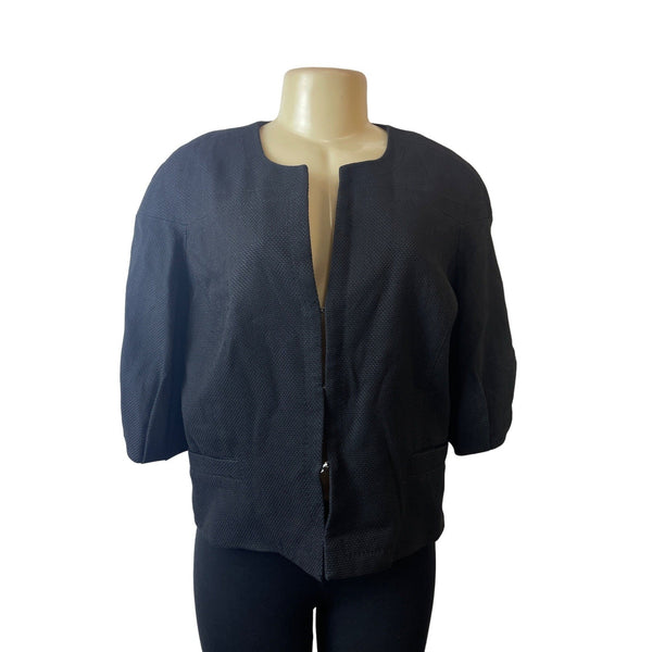 Amanda Wakeley Women's 1/4 Sleeve Round Neck Black Blazer Sz 10