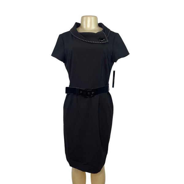 Tahari Arthur S. Levine Fold Over Collar Black Dress Size 8 - New