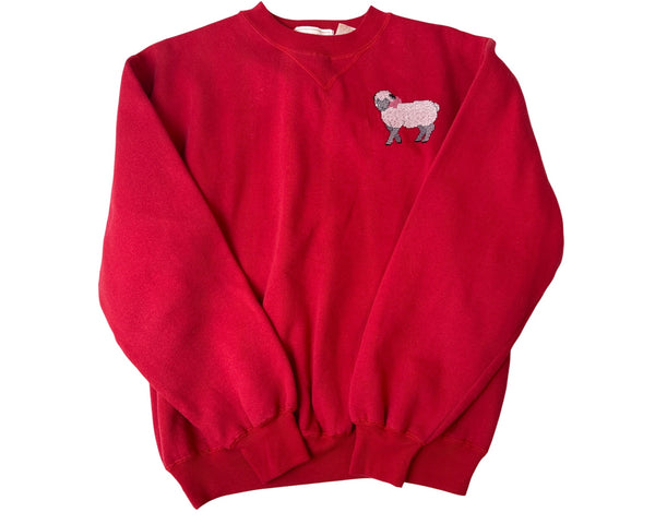 Vintage Shore Club Red Sz M Embroidered Sheep Crewneck Sweater