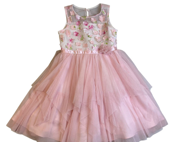 Jona Michelle Baby Girl Pink Floral Tulle Party Dress Sleeveless Size 5