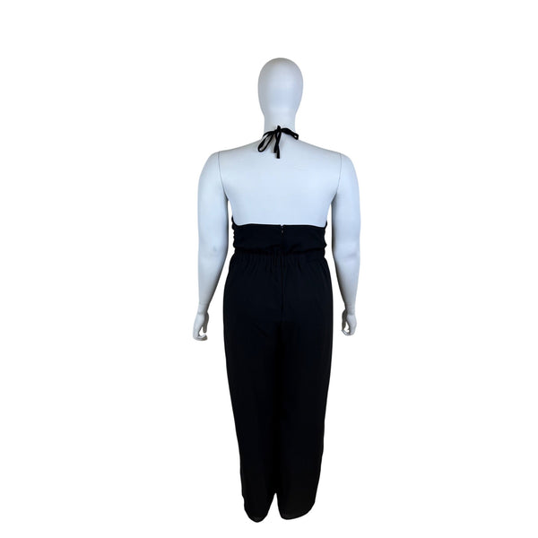 Eloquii Women's Black Halter Neck Jumpsuit Sleeveless Wide Leg Tie Back Size 16
