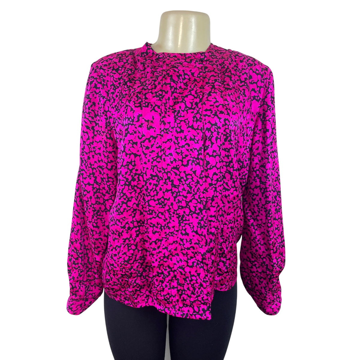 Vintage Fit-Yuel Pink & Black Abstract Print Long Sleeve Button-Up Blouse