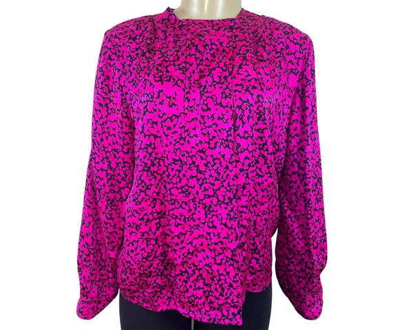 Vintage Fit-Yuel Pink & Black Abstract Print Long Sleeve Button-Up Blouse