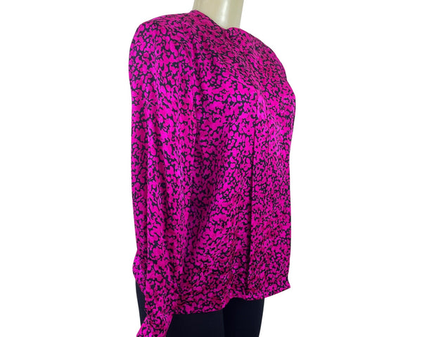 Vintage Fit-Yuel Pink & Black Abstract Print Long Sleeve Button-Up Blouse