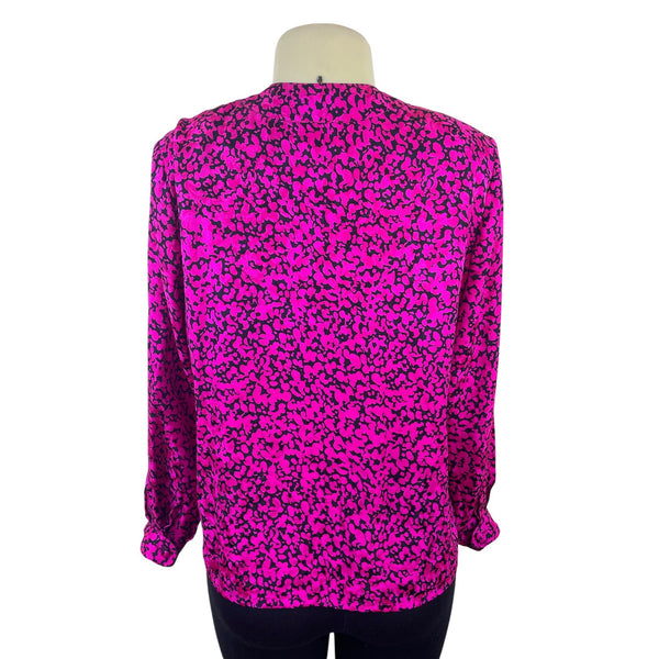Vintage Fit-Yuel Pink & Black Abstract Print Long Sleeve Button-Up Blouse