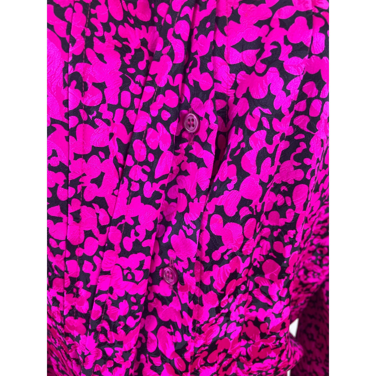 Vintage Fit-Yuel Pink & Black Abstract Print Long Sleeve Button-Up Blouse