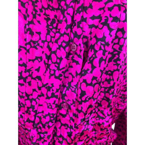 Vintage Fit-Yuel Pink & Black Abstract Print Long Sleeve Button-Up Blouse