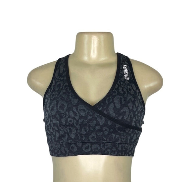 Gymshark Womens Black Leopard Print Crossback Sports Bra S