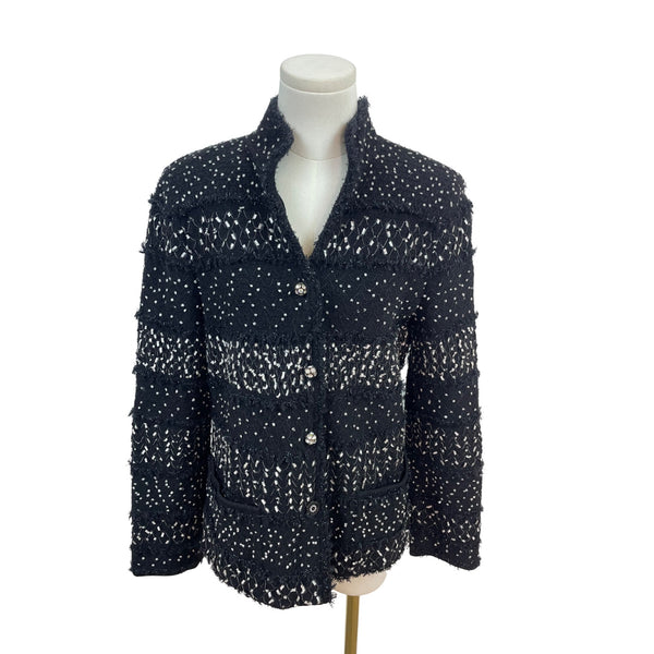 Escada Black & White Virgin Wool Jacket With Pearl Buttons Womens Size 38