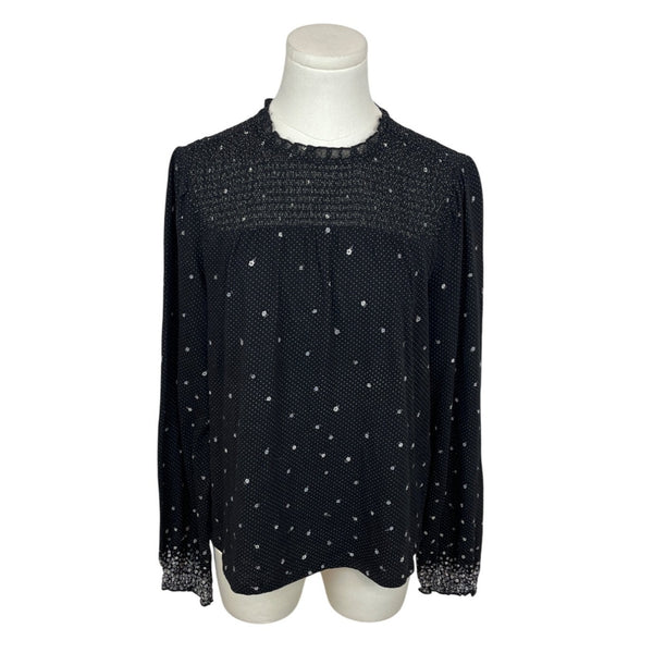 Lucky Brand Womens Black & White Polka Dot Long Sleeve Blouse Sz M