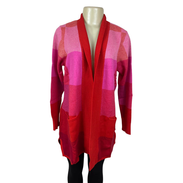 Isaac Mizrahi Live Open Front Cardigan Sweater Womens Pink & Red Knit Size S